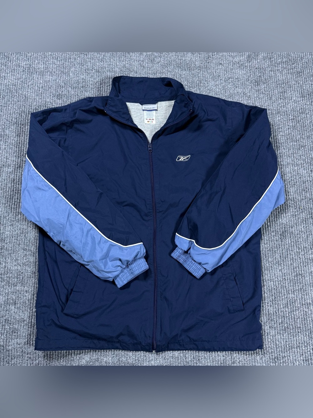 Vintage Y2K Reebok Navy Blue Track Zip Up Windbreaker Jacket Men's Size Large
